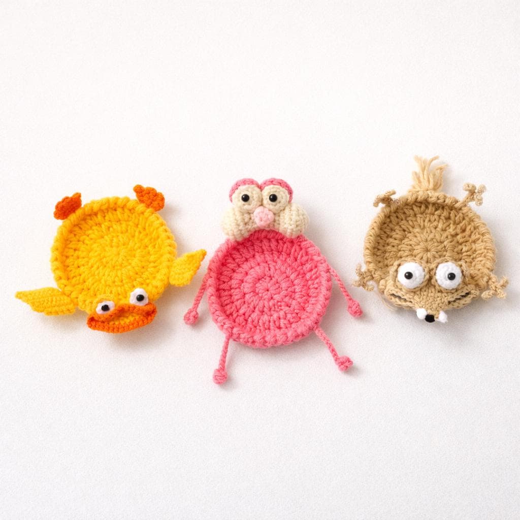 Handmade Crochet Animal Coasters – 11 Cute Designs Available – Soft Yarn – Lightweight