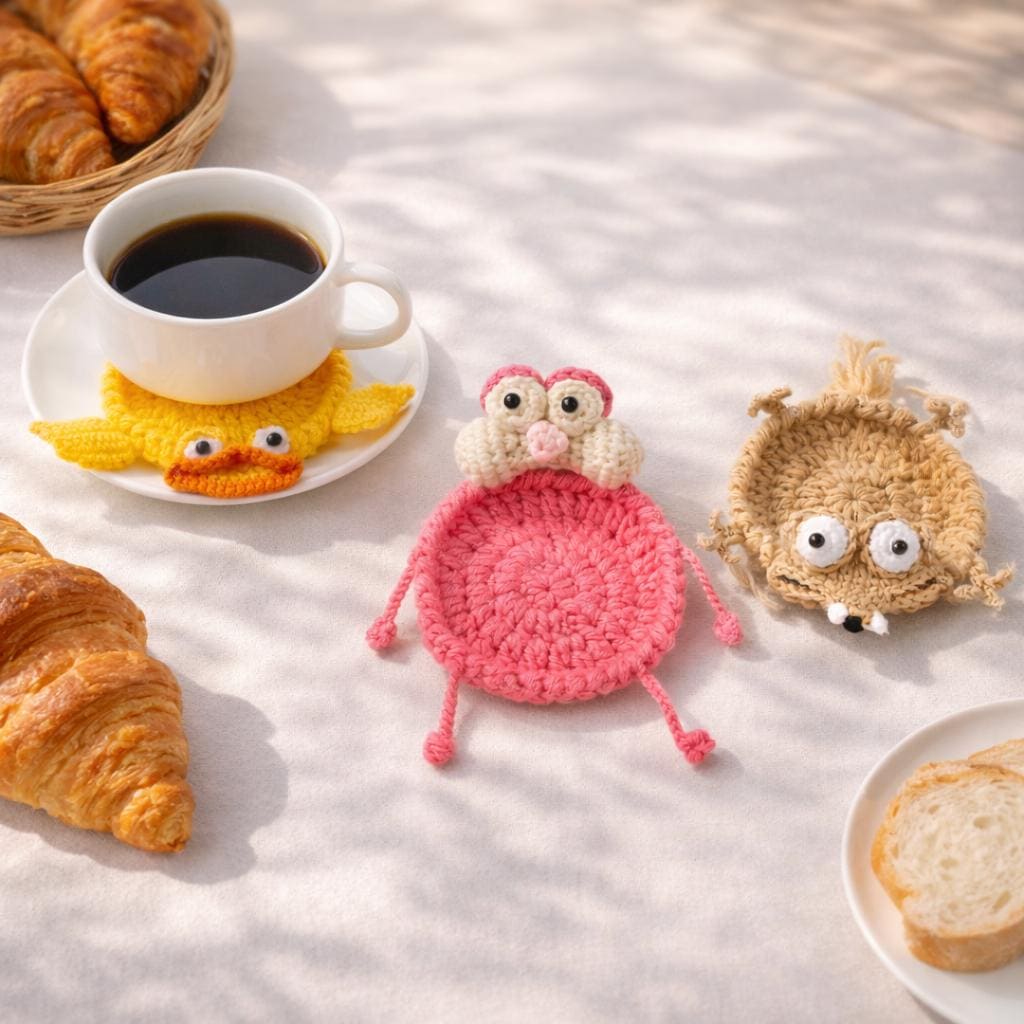 Handmade Crochet Animal Coasters – 11 Cute Designs Available – Soft Yarn – Lightweight