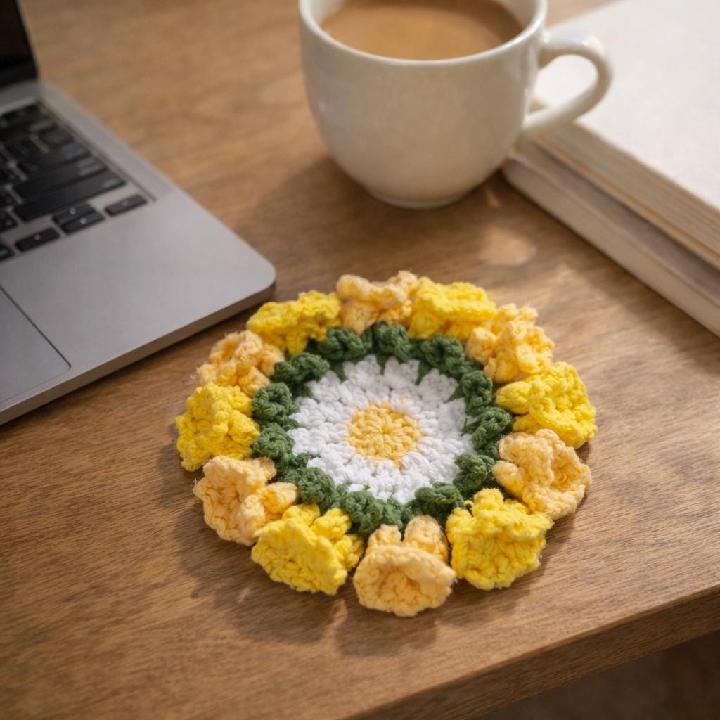 Handmade Crochet Coasters – 12 Colors – Floral Design – Approx. 10 cm