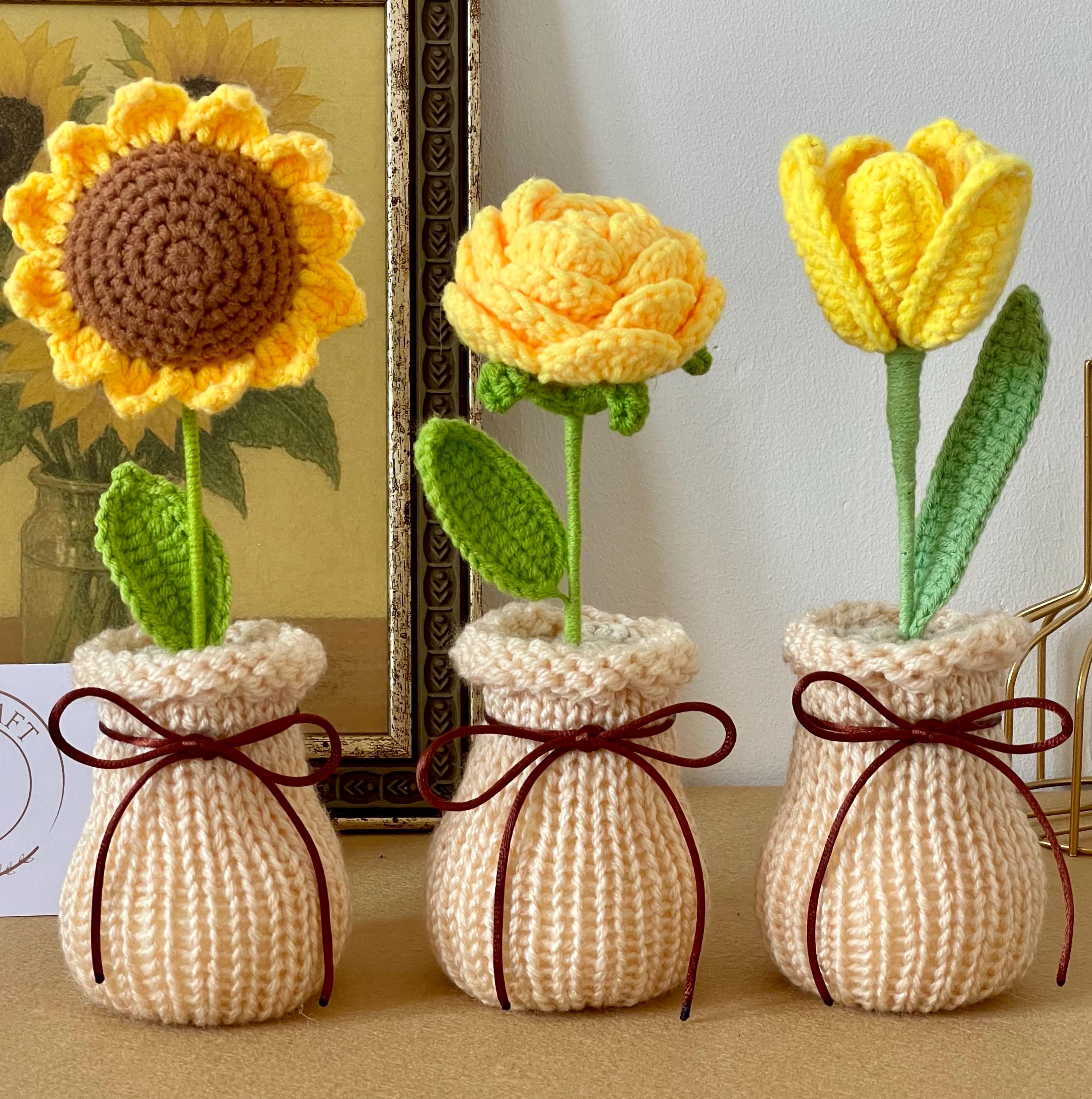 Handmade Crochet Flower Decorative Piece for Shelf Display and Tabletop Home Decor
