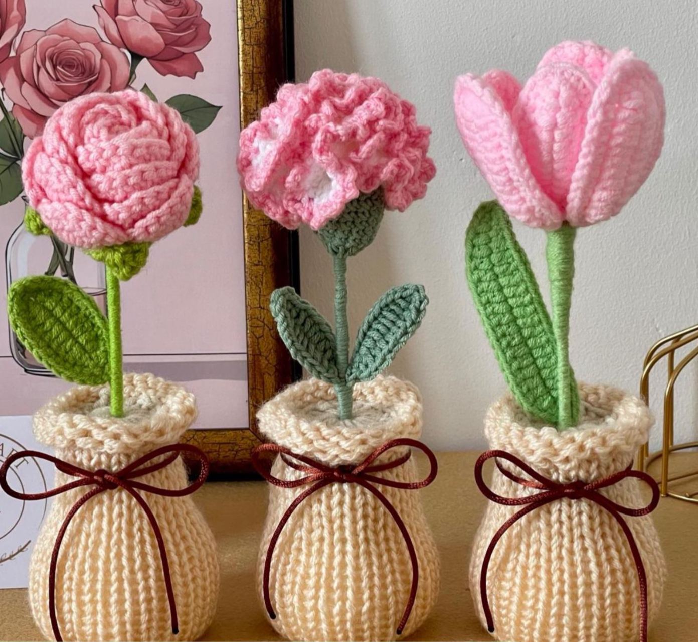 Handmade Crochet Flower Decorative Piece for Shelf Display and Tabletop Home Decor
