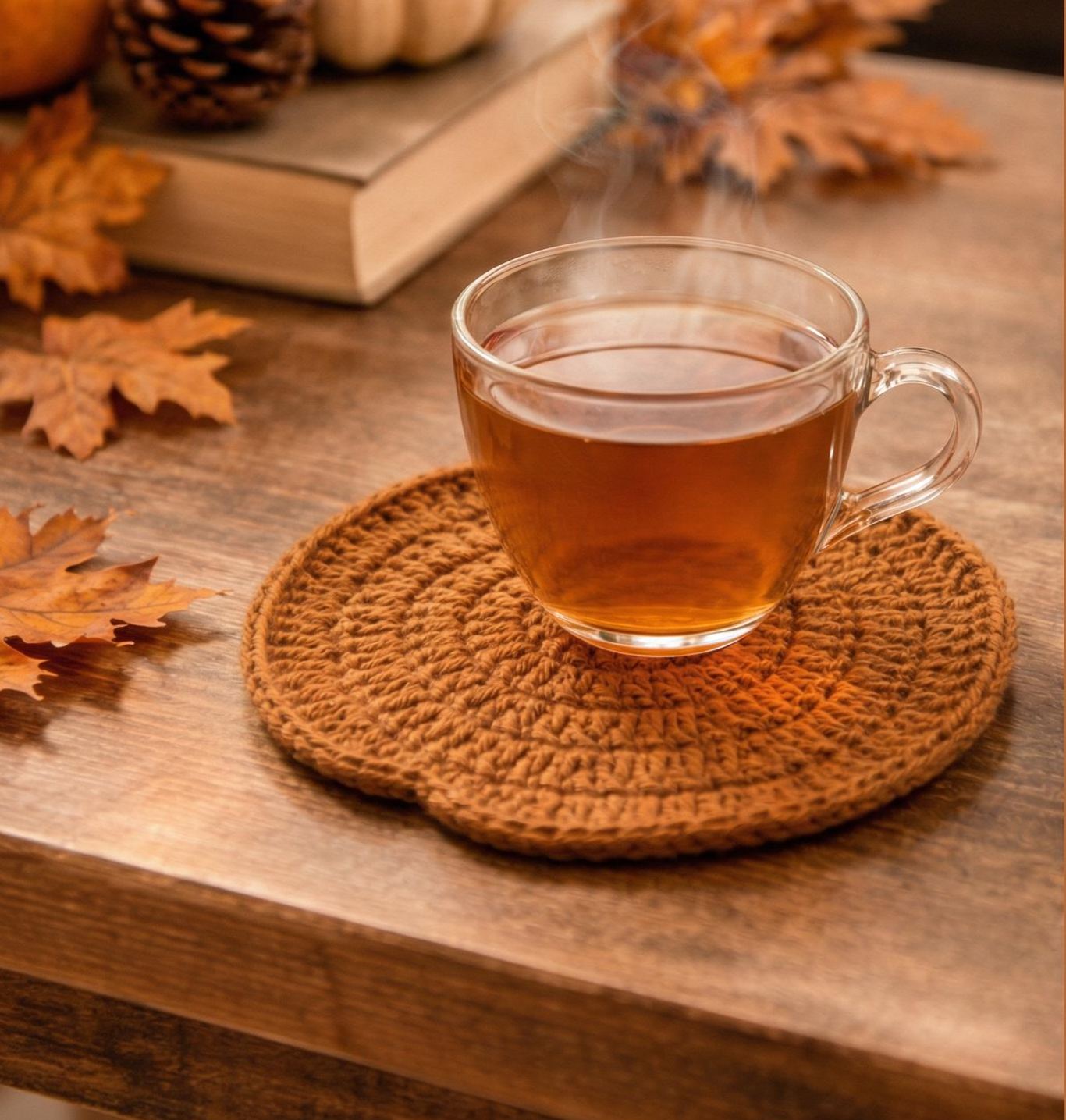 Crochet Coasters Set, Pumpkin Orange Cherry Coaster, Handmade Cute Drink Coasters, Gift for Friend, Fall Decor, Thanksgiving Gift