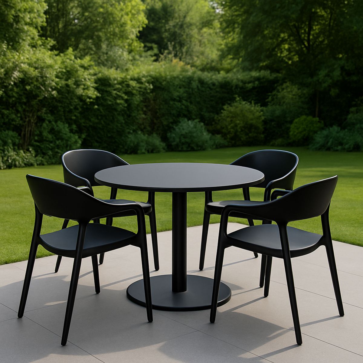 Kerti Asztal és Székszett Fekete, Kör Alakú, Fém, Asztal Ø100 cm, 4 Szék
