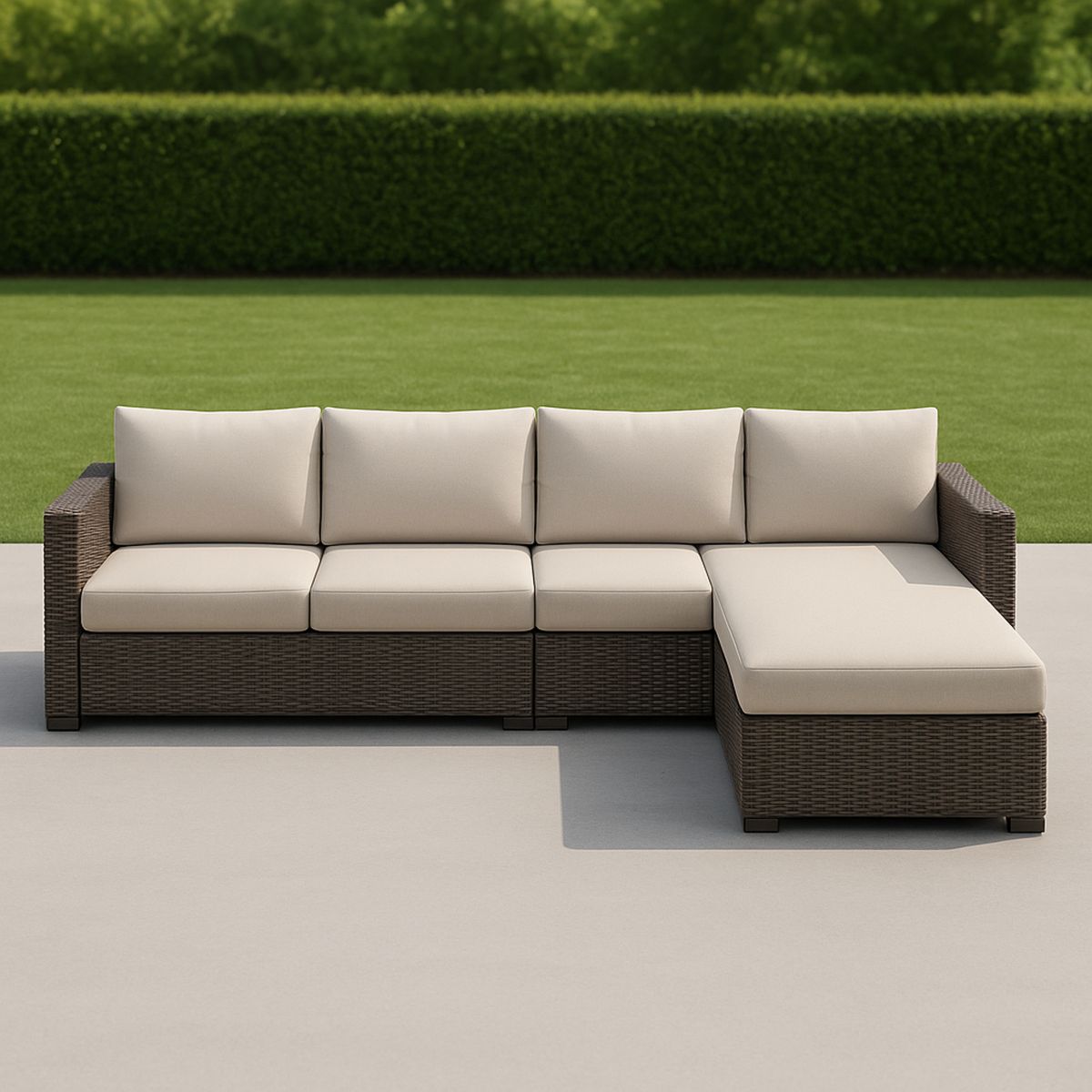 Kültéri L alakú ülőgarnitúra PE rattan/poliészter Bézs-Barna