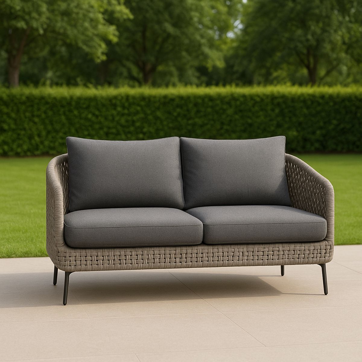 Kerti kerti kanapé szürke szövet PE rattan kerettel