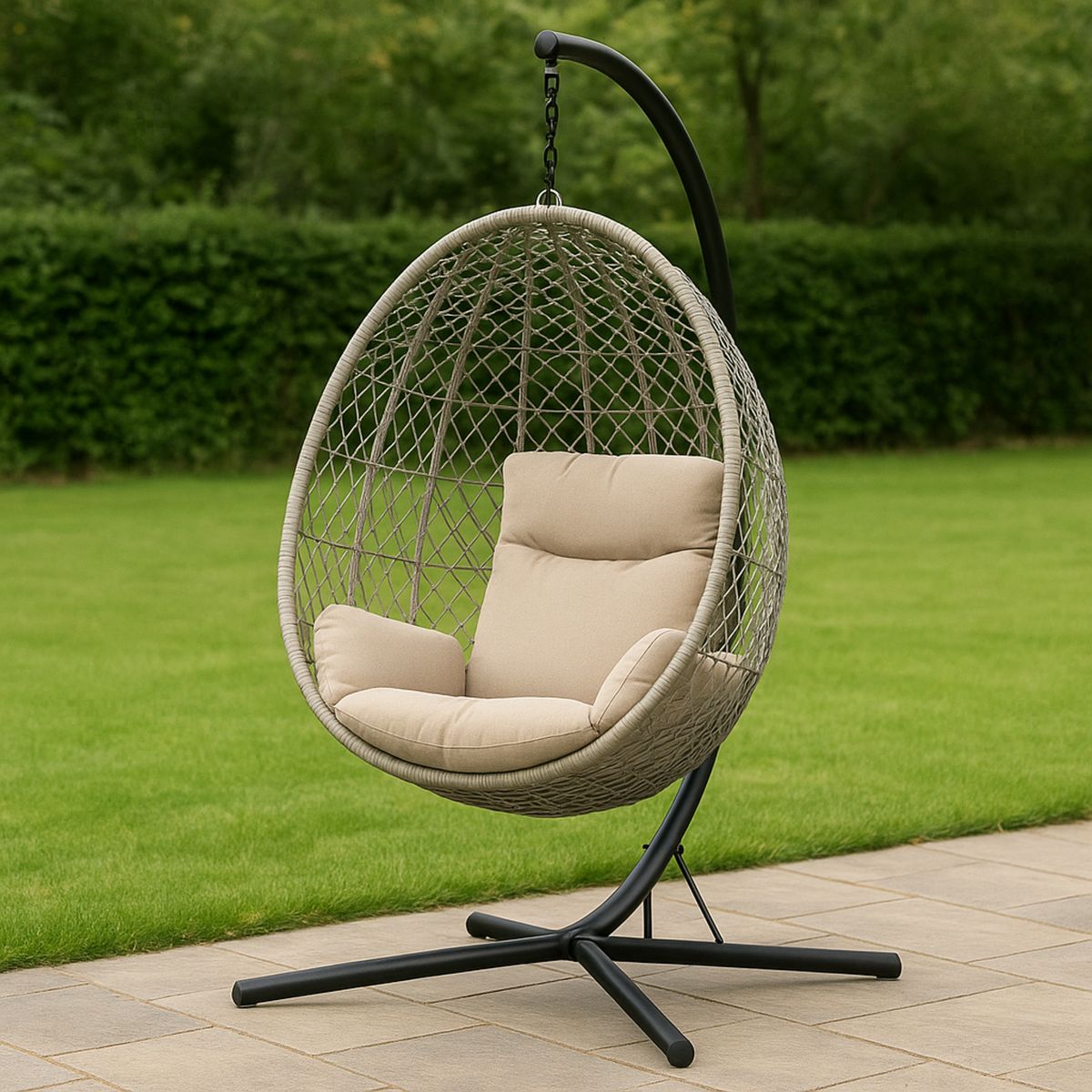 Kerti függő hintaszék acélvázzal és poliészter párnával