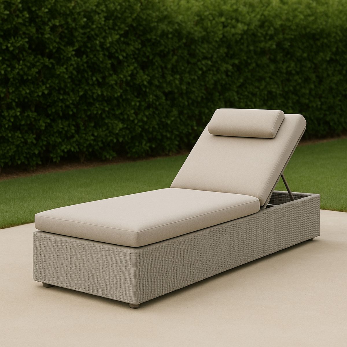 Bézs színű állítható kerti napozóágy műrattan huzattal