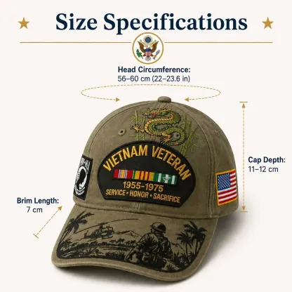 🎖️ - Vietnam Veteran Tribute Cap - Classic / One Size Fits Most (Circumference 21 5/8- Circumference 24 1/8)
