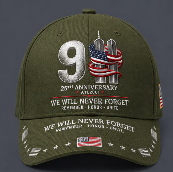 9/11 25th Anniversary We Will Never Forget Printed Memorial Baseball Cap – Unisex Patriotic Memorial Hat🧢 - Navy Blue / One Size Fits Most (Circumference 21 5/8"- Circumference 24 1/8")