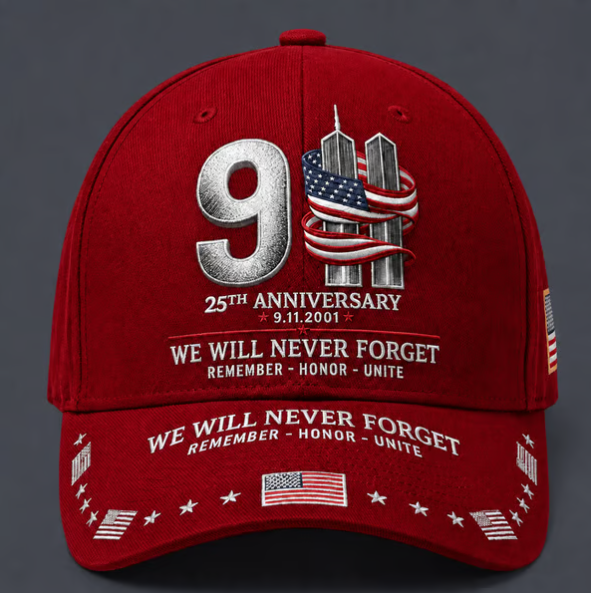 9/11 25th Anniversary We Will Never Forget Printed Memorial Baseball Cap – Unisex Patriotic Memorial Hat🧢 - Navy Blue / One Size Fits Most (Circumference 21 5/8"- Circumference 24 1/8")