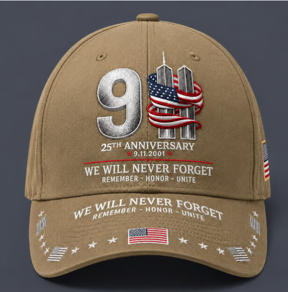 9/11 25th Anniversary We Will Never Forget Printed Memorial Baseball Cap – Unisex Patriotic Memorial Hat🧢 - Navy Blue / One Size Fits Most (Circumference 21 5/8"- Circumference 24 1/8")