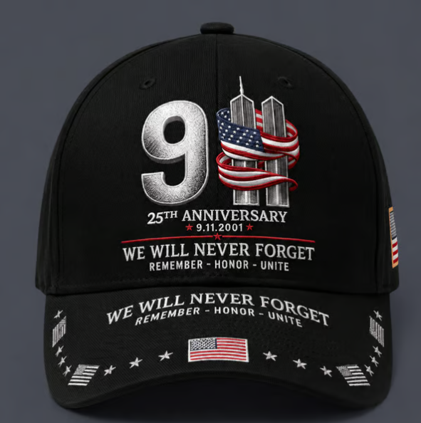 9/11 25th Anniversary We Will Never Forget Printed Memorial Baseball Cap – Unisex Patriotic Memorial Hat🧢 - Navy Blue / One Size Fits Most (Circumference 21 5/8"- Circumference 24 1/8")