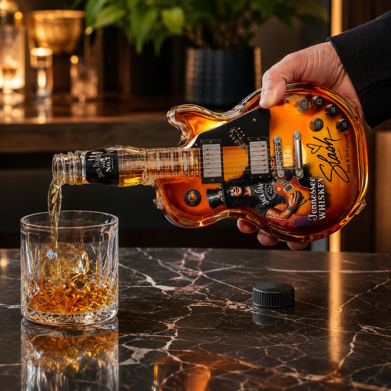 Vintage Sunburst Guitar Figurine Spirit Bottle