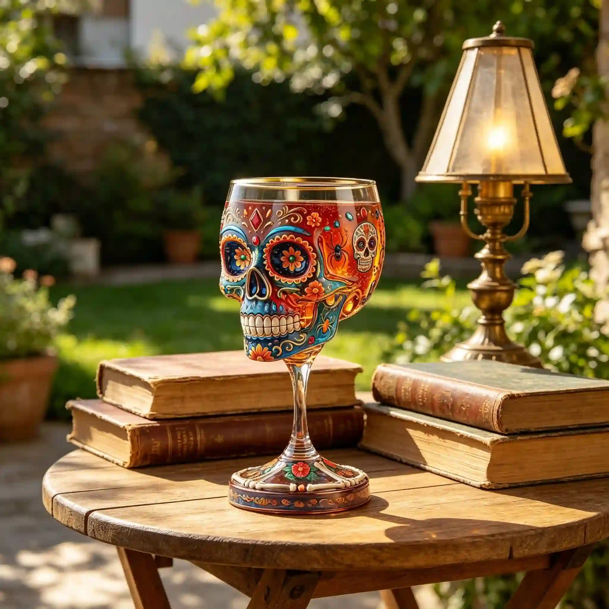 🔥🍷Mexican Festival Art Glass – Stunning Skull & Floral Design🎁