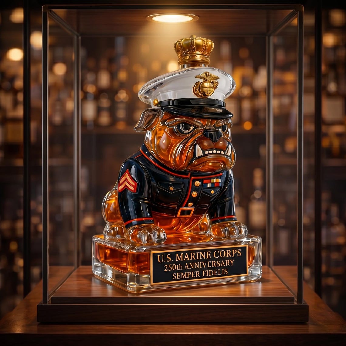 Marine Bulldog Whiskey Decanter, USMC Inspired Glass Barware (300ml)