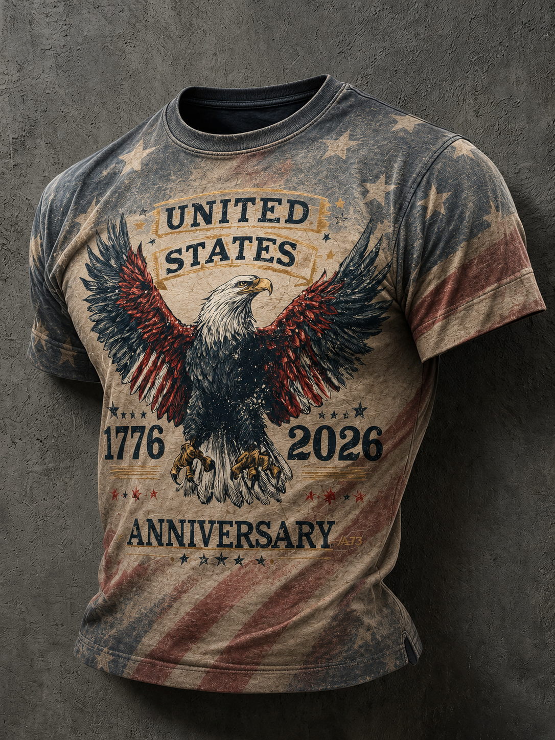 Men's 1776-2026 USA 250th Anniversary Vintage Distressed Eagle Flag Tee