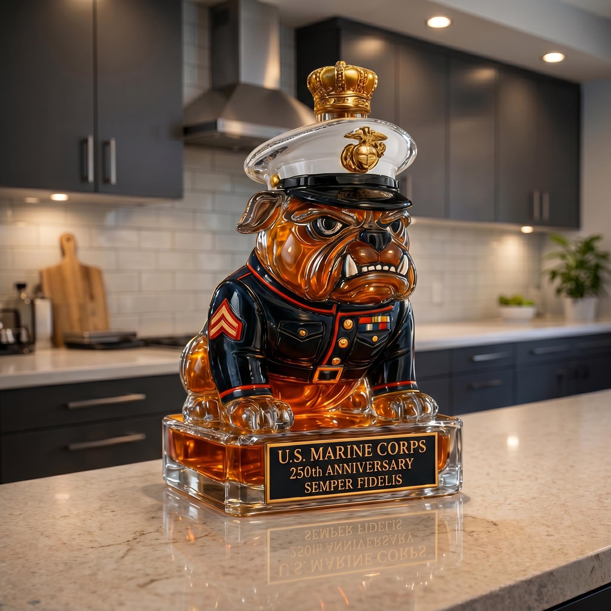 Marine Bulldog Whiskey Decanter, USMC Inspired Glass Barware (300ml)