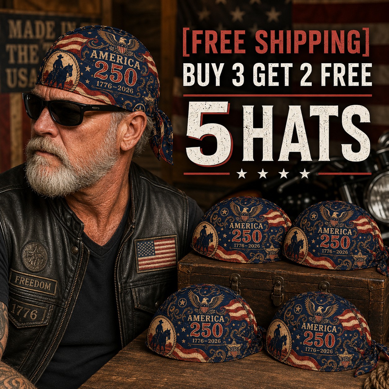 🇺🇸LAST DAY 49% OFF - America 250 Cycling Pirate Hat / Biker Headwrap