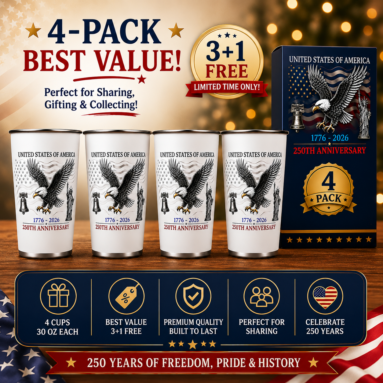🔥 Limited Edition 🧊 Cold-Activated Color-Changing Beer Cup-US 250th Anniversary