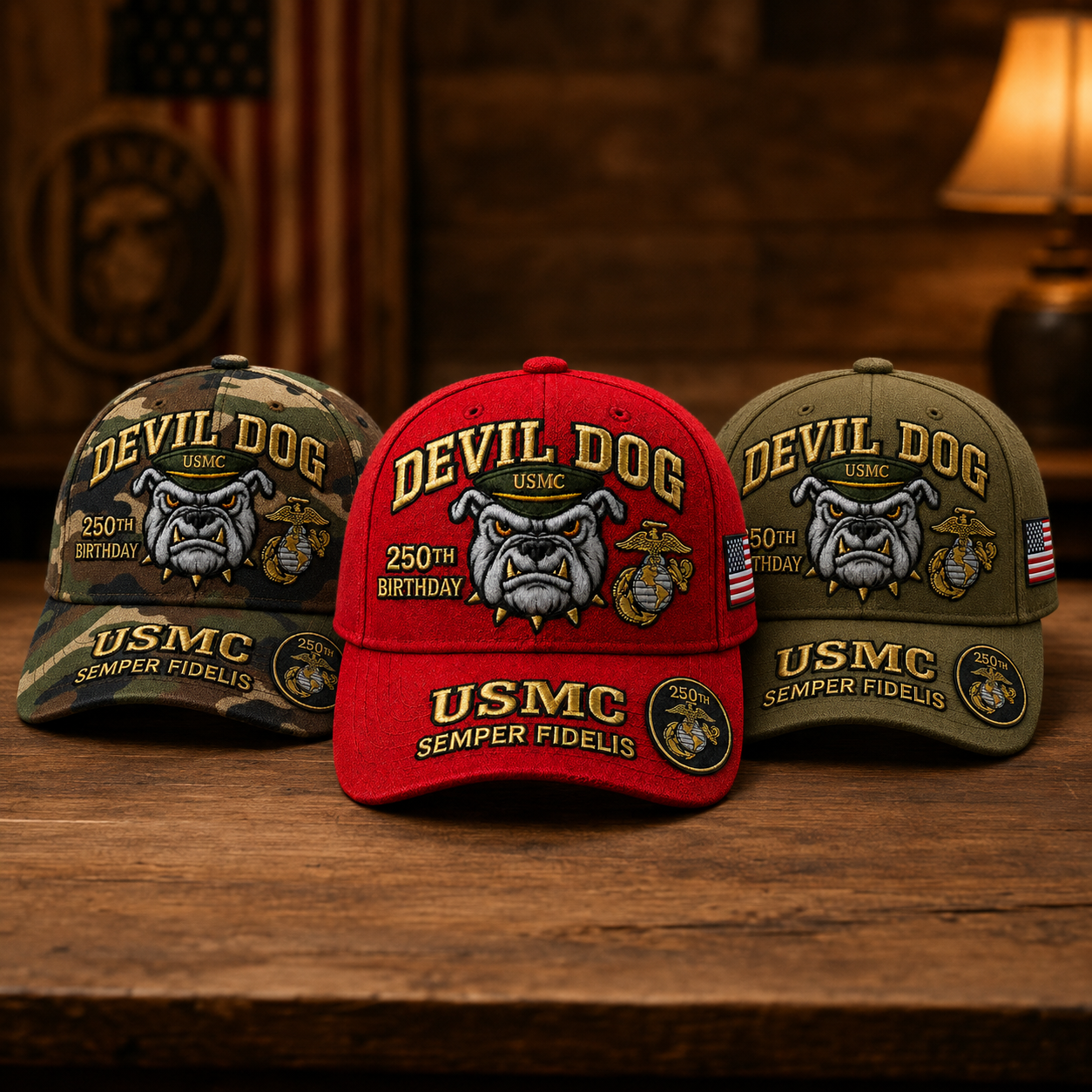 ❤ Handmade Embroidered Devil Dog USMC 250th Birthday Commemorative Cap 🇺🇸