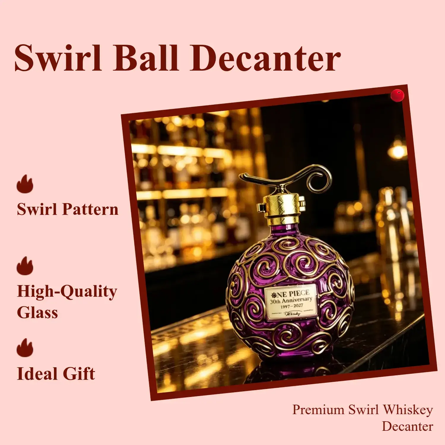 Unique Swirl Ball Whiskey Decanter, Creative Glass Liquor Bottle, Premium Decorative, Ideal Gift for Him, Man Cave & Bar Ornament, Home Bar Accessories