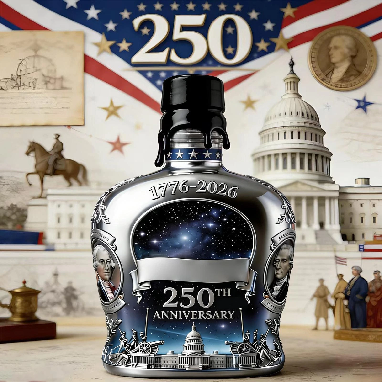 Whiskey Bottle 250th Patriotic Heritage Empty Whiskey Bottle Commemorative