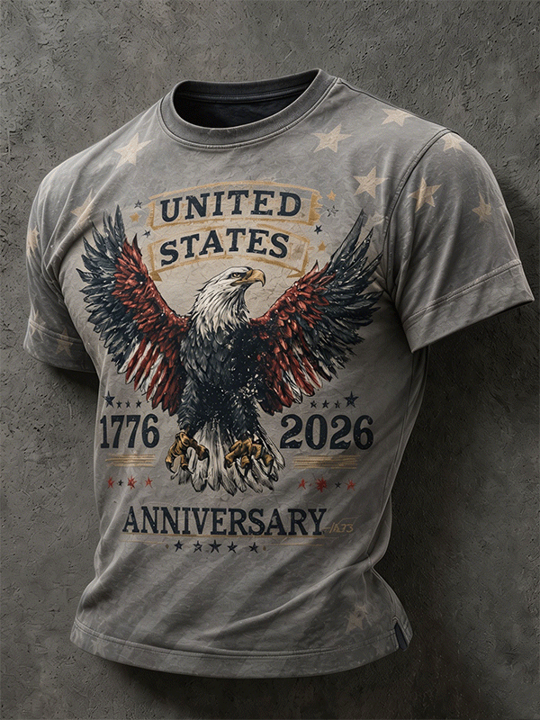 Men's 1776-2026 USA 250th Anniversary Vintage Distressed Eagle Flag Tee