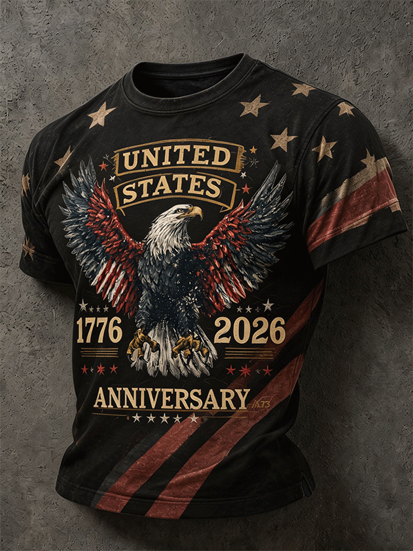 Men's 1776-2026 USA 250th Anniversary Vintage Distressed Eagle Flag Tee