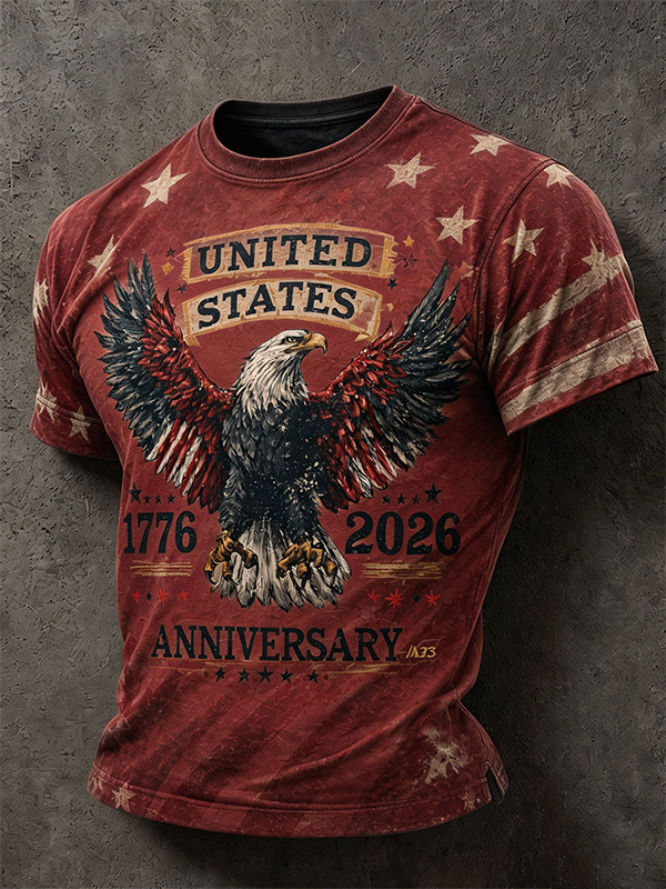 Men's 1776-2026 USA 250th Anniversary Vintage Distressed Eagle Flag Tee