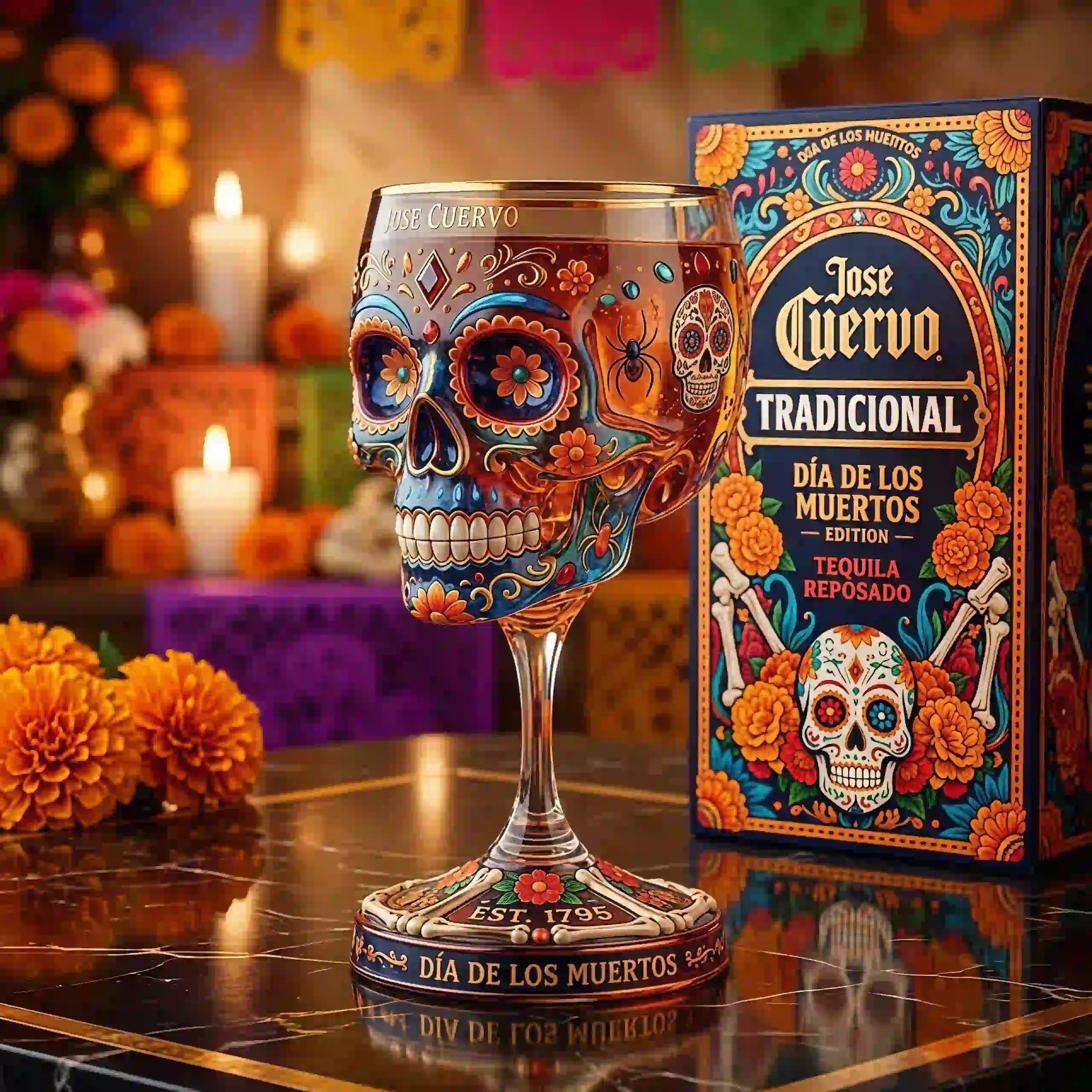 🔥🍷Mexican Festival Art Glass – Stunning Skull & Floral Design🎁