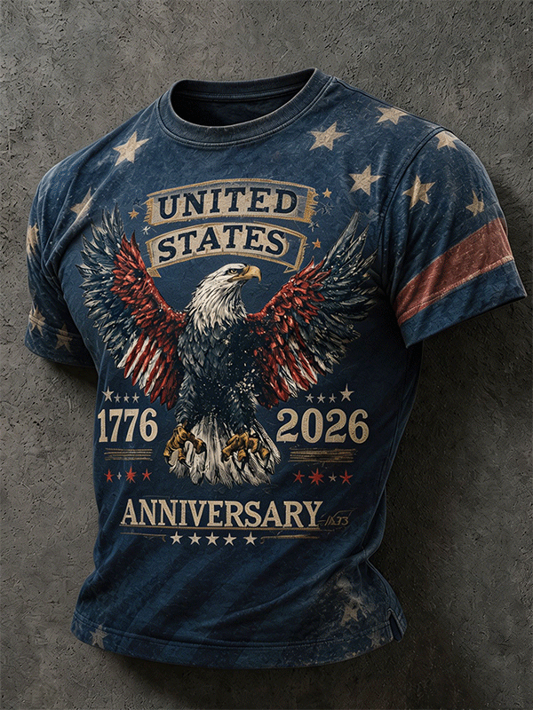 Men's 1776-2026 USA 250th Anniversary Vintage Distressed Eagle Flag Tee