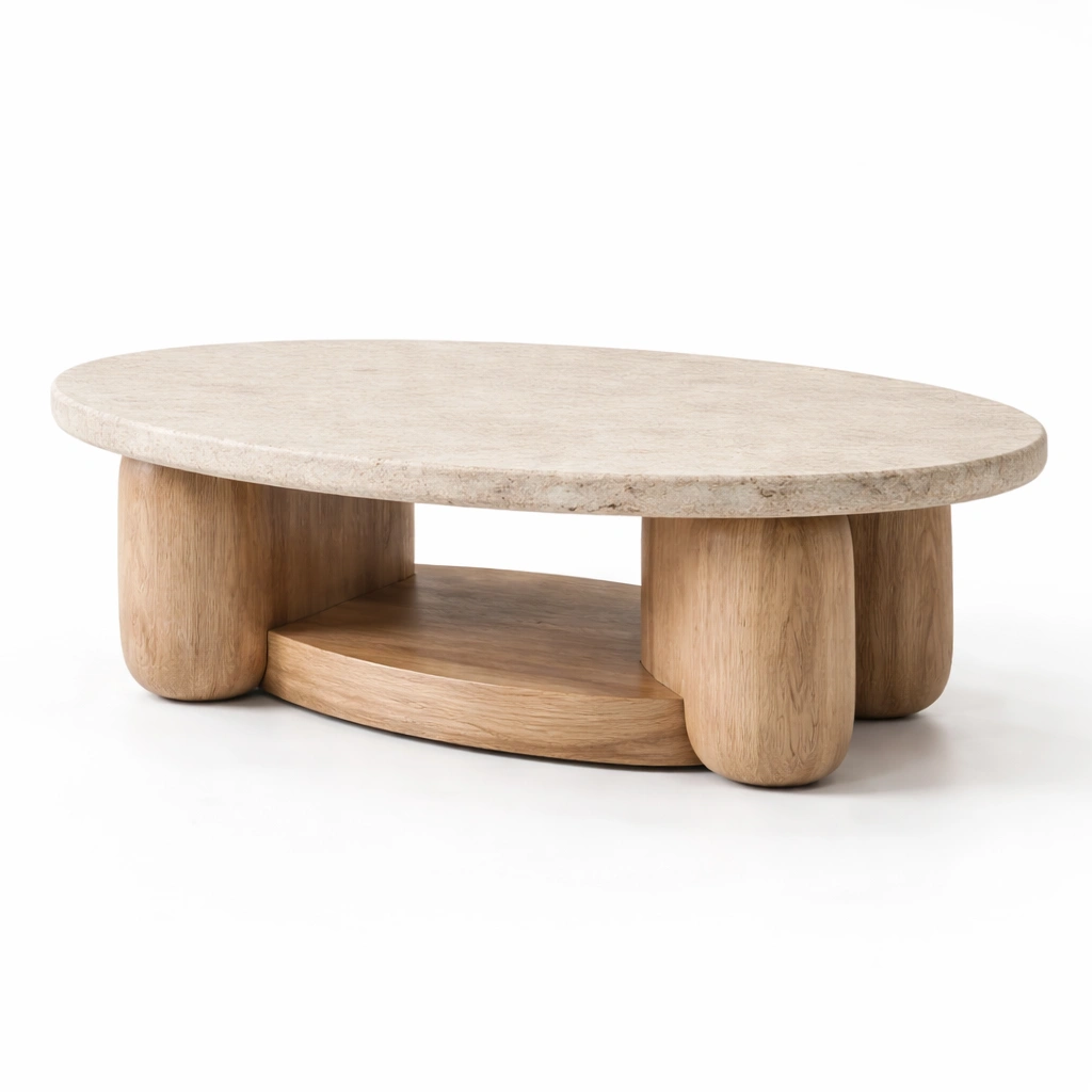 Couchtisch Stein Holz Beige-avlonera