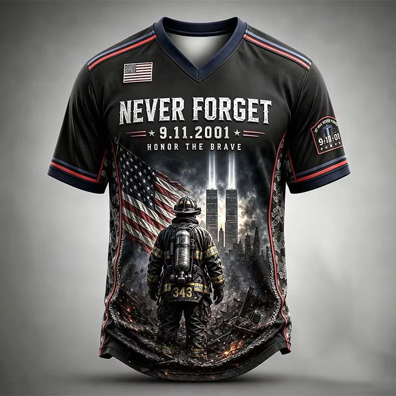 Never Forget 9/11 Memorial White Firefighter T-Shirt