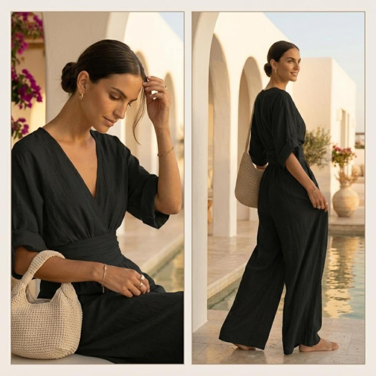 Women's Minimalist Cotton And Linen Wide-leg Pants Three-piece Set