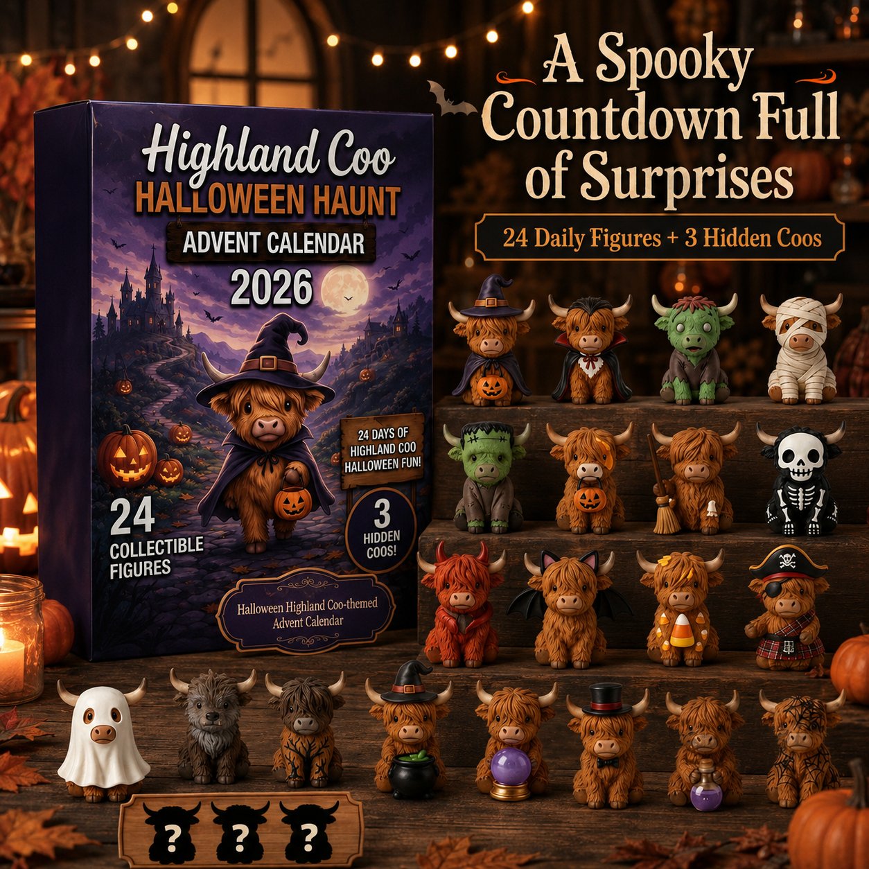 🎃 Highland Coo Halloween Advent Calendar 2026 – 27 Cute Collectible Figures Countdown Set🔥BUY 3 GET 1 FREE (Add 4 Pcs To Cart)