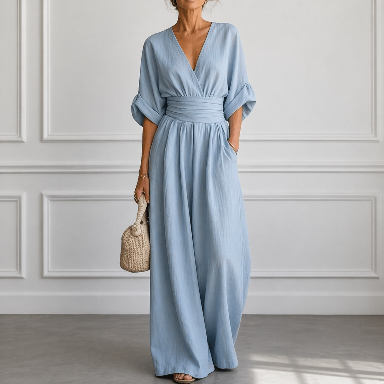 Women's Minimalist Cotton And Linen Wide-leg Pants Three-piece Set