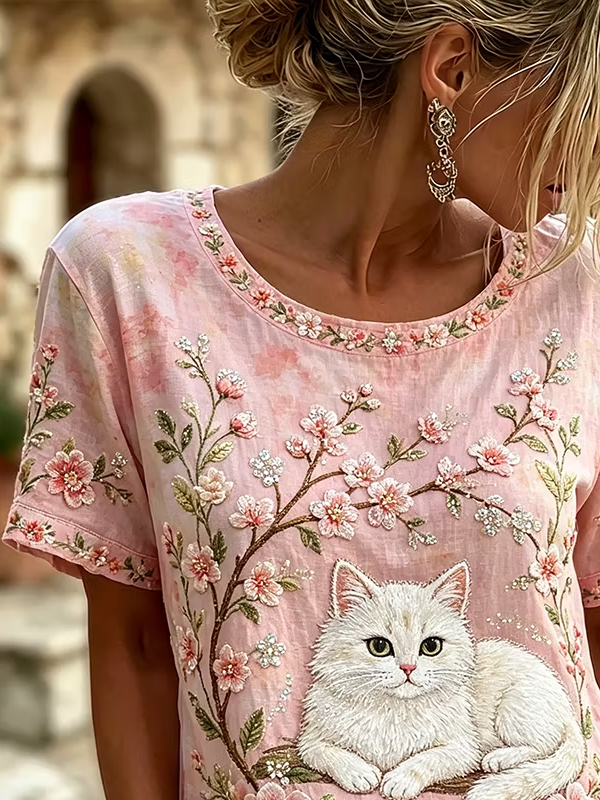 Women Floral Short Sleeve Tee T-shirt Crew Neck Printing Casual Graphic Tee Summer Top