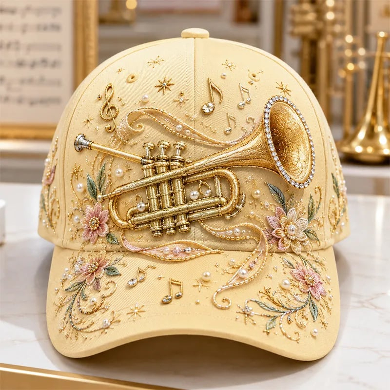 3D Musical Instrument Embroidery Cap