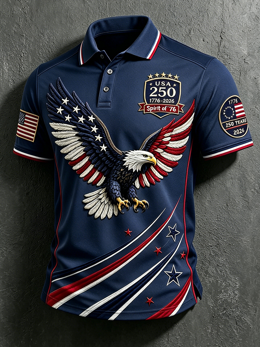 Men's America Flag Printed Polo Shirt