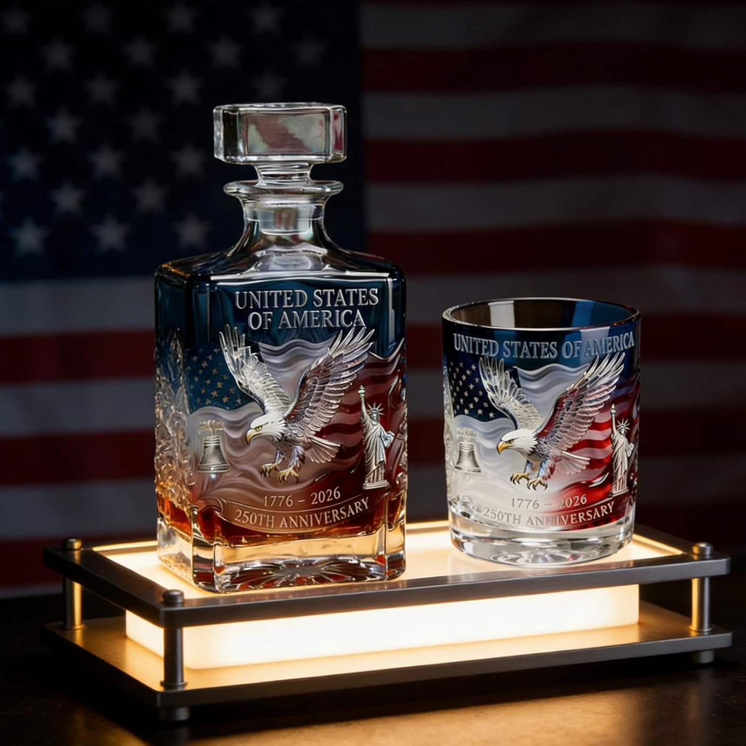 Limited Edition 2026 USA 250th Anniversary Commemorative Whiskey Decanter & Glass – 1776-2026 Heritage Edition