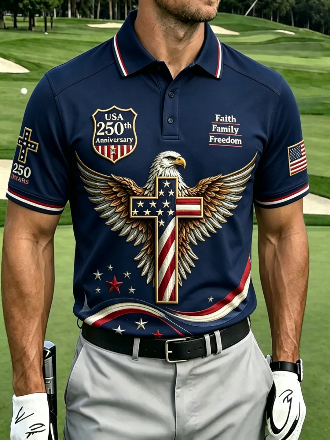 Eagle Cross USA 250th Anniversary Polo Shirt, America 250 Years Shirt, 4th Of July Shirt