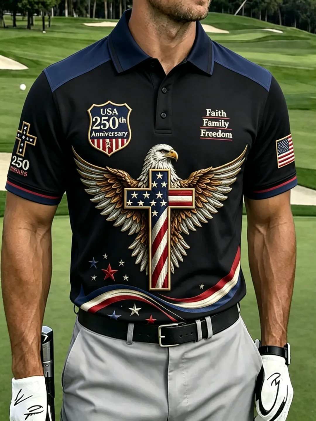 Eagle Cross USA 250th Anniversary Polo Shirt, America 250 Years Shirt, 4th Of July Shirt