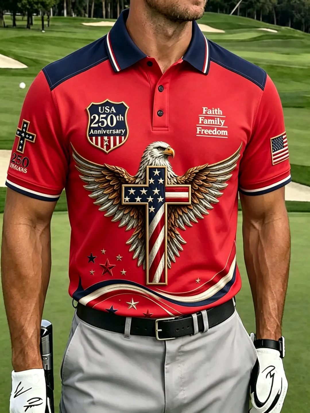 Eagle Cross USA 250th Anniversary Polo Shirt, America 250 Years Shirt, 4th Of July Shirt