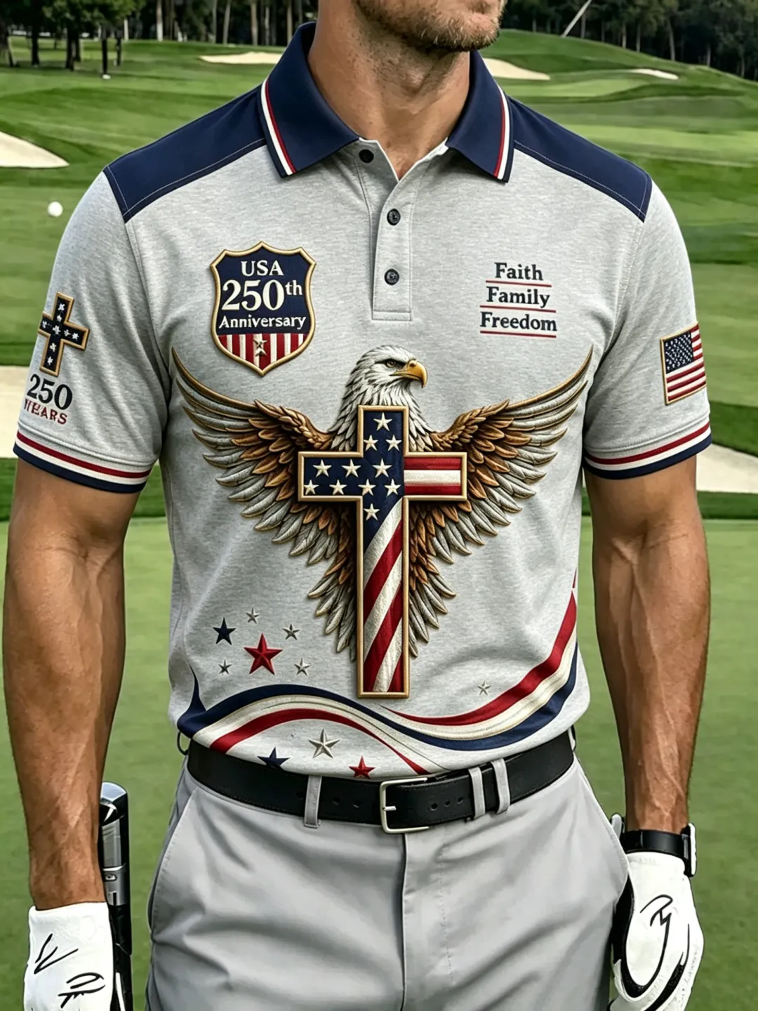 Eagle Cross USA 250th Anniversary Polo Shirt, America 250 Years Shirt, 4th Of July Shirt