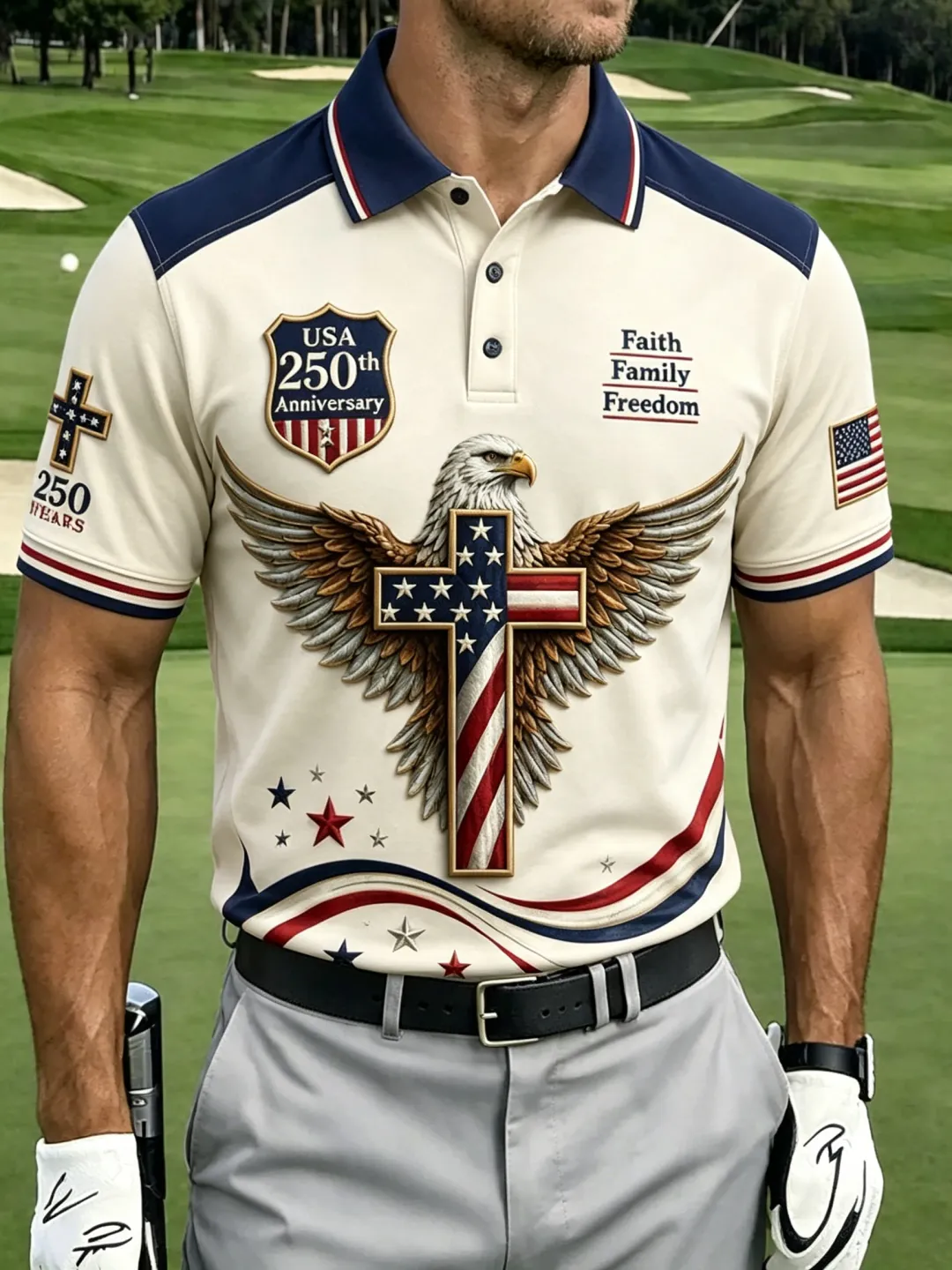 Eagle Cross USA 250th Anniversary Polo Shirt, America 250 Years Shirt, 4th Of July Shirt