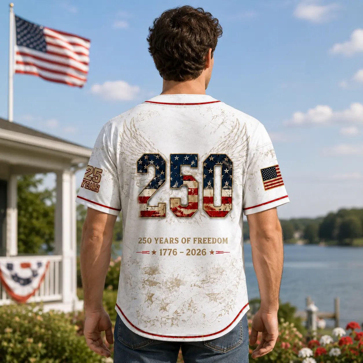 Unisex Vintage 250th USA Eagle Flag Baseball Jersey, 4th of July Shirt