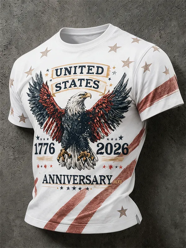Men's 1776-2026 USA 250th Anniversary Vintage Distressed Eagle Flag Tee