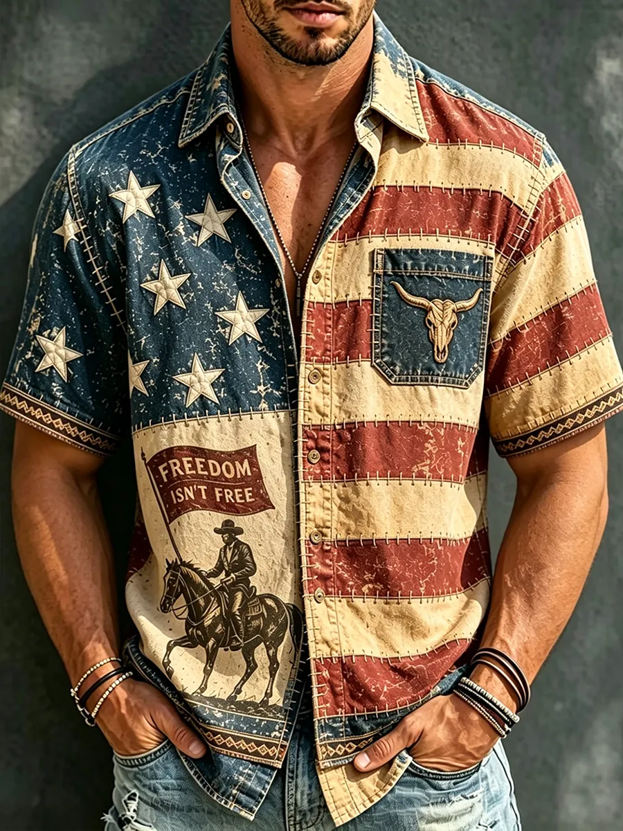 Men's Retro American Flag Printed Shirt