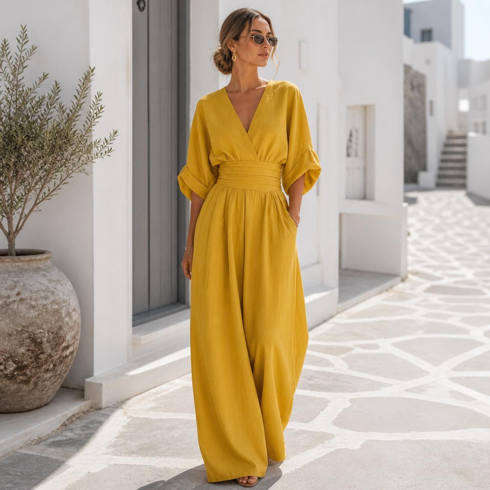 Women's Minimalist Cotton And Linen Wide-leg Pants Three-piece Set
