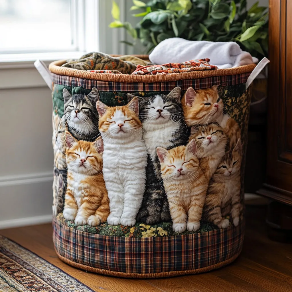 Cat Quilted Laundry Basket NCU0QN041